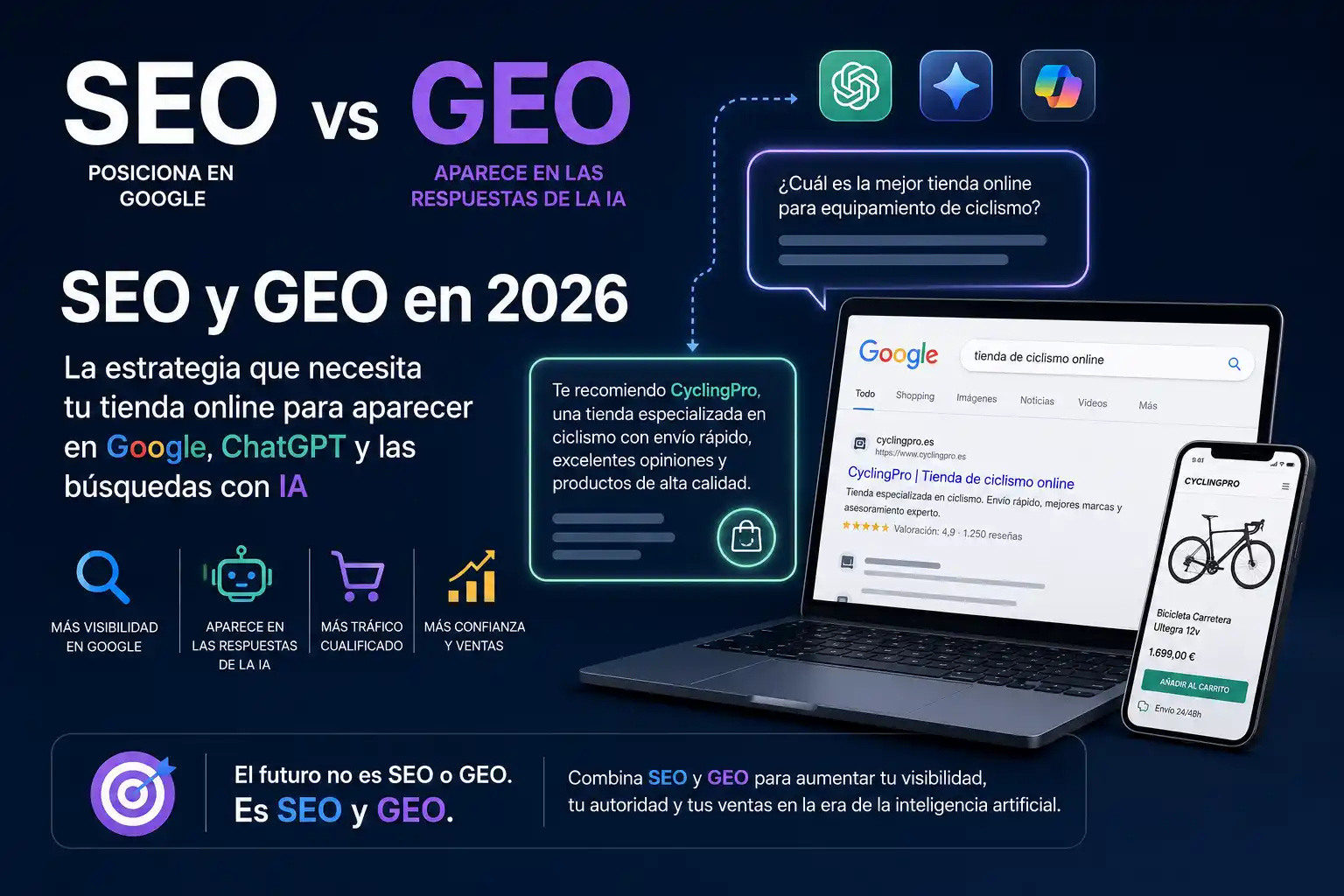 Infografía SEO vs GEO en 2026