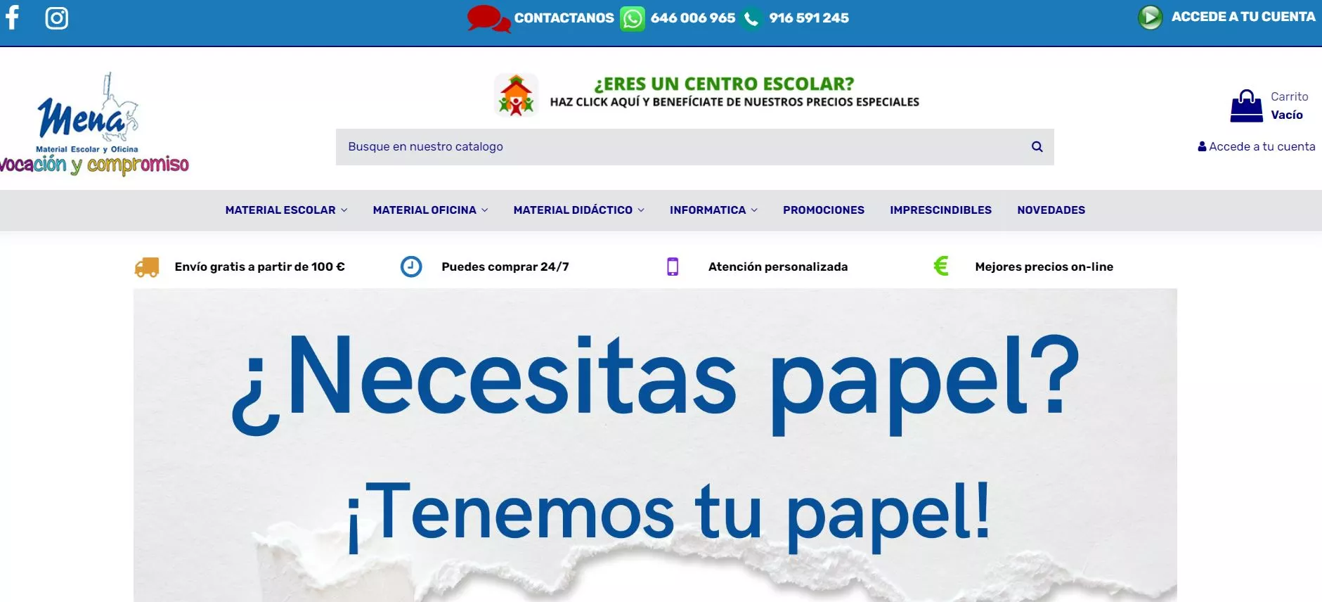 tienda online mena Banner web ofreciendo papel de oficina
