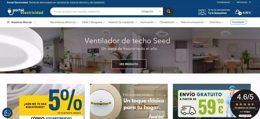 Página web de tienda online de material eléctrico