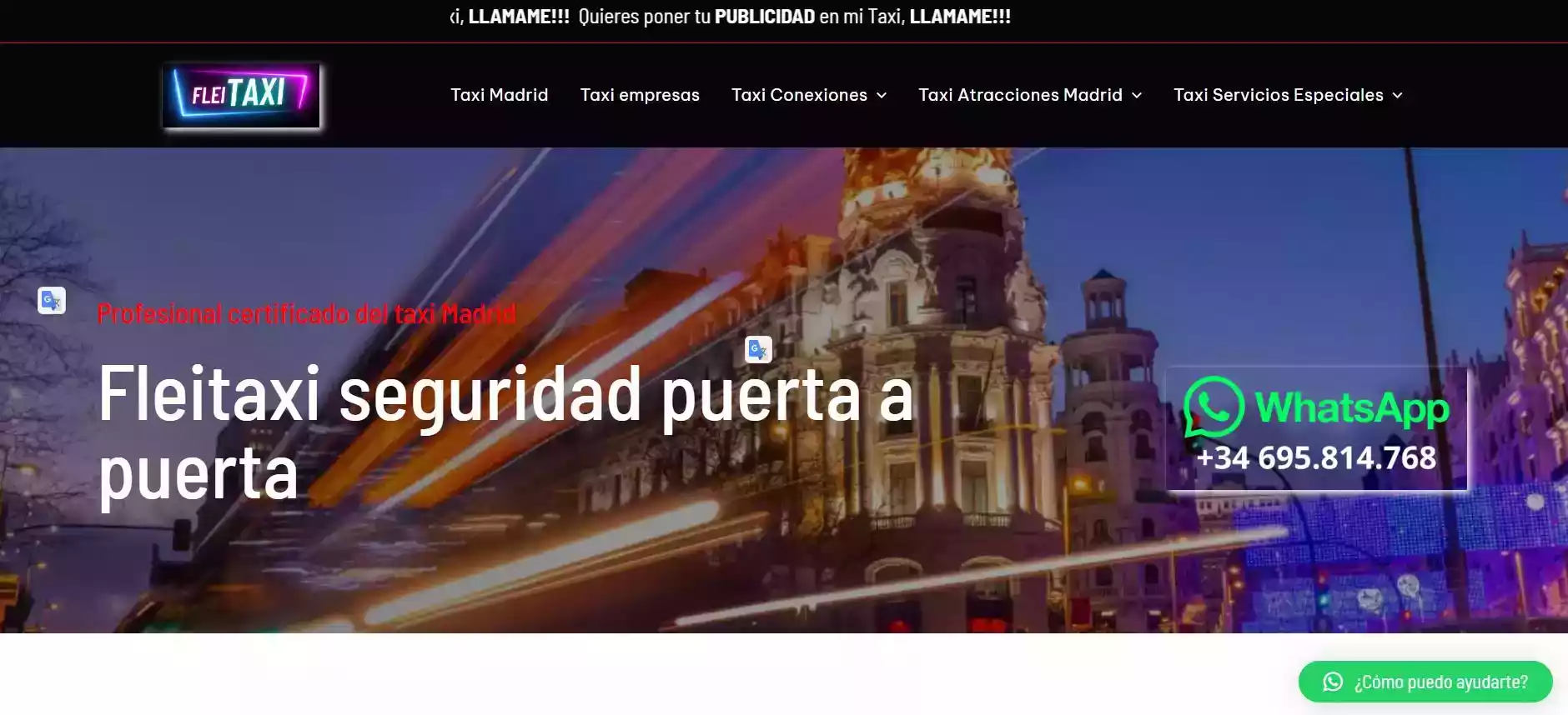 Servicio de taxi en Madrid nocturno