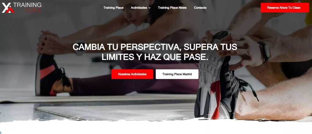 Personas estirando en gimnasio, banner motivacional
