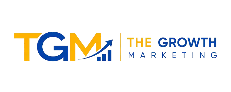 Logotipo TGM The Growth Marketing azul y amarillo