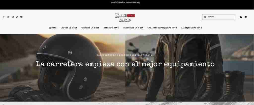 Portada de tienda online de equipamiento para motoristas